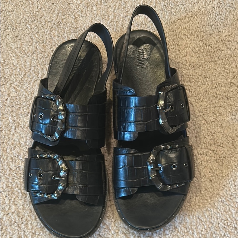 Fitflop Black Croc-Embossed Sandals
